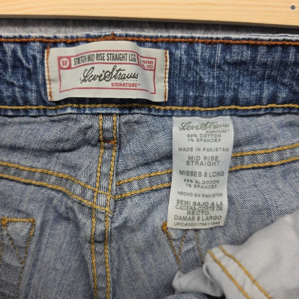 Levi Strauss Signature Mens Stretch Mid Rise Straight Leg Jeans Blue 32x31